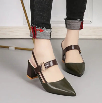 Block Heel Pumps for Women with Ankle Strap Support