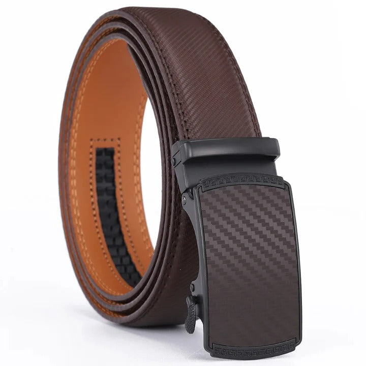 Sliding Buckle Leather Belt with No Hole Adjustable Strap for Men