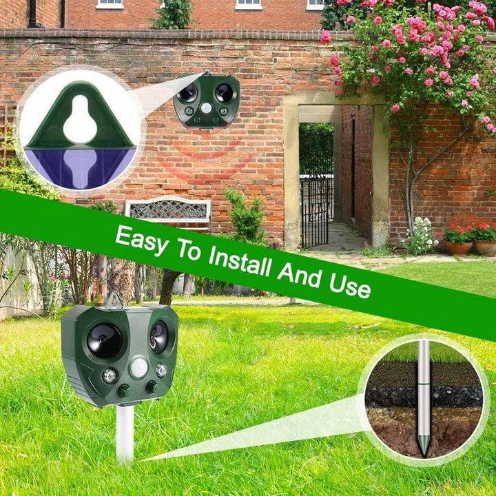 Outdoor Ultrasonic Pest and Bird Repeller with Motion Activated Deterrent for Garden  and Outdoor Use