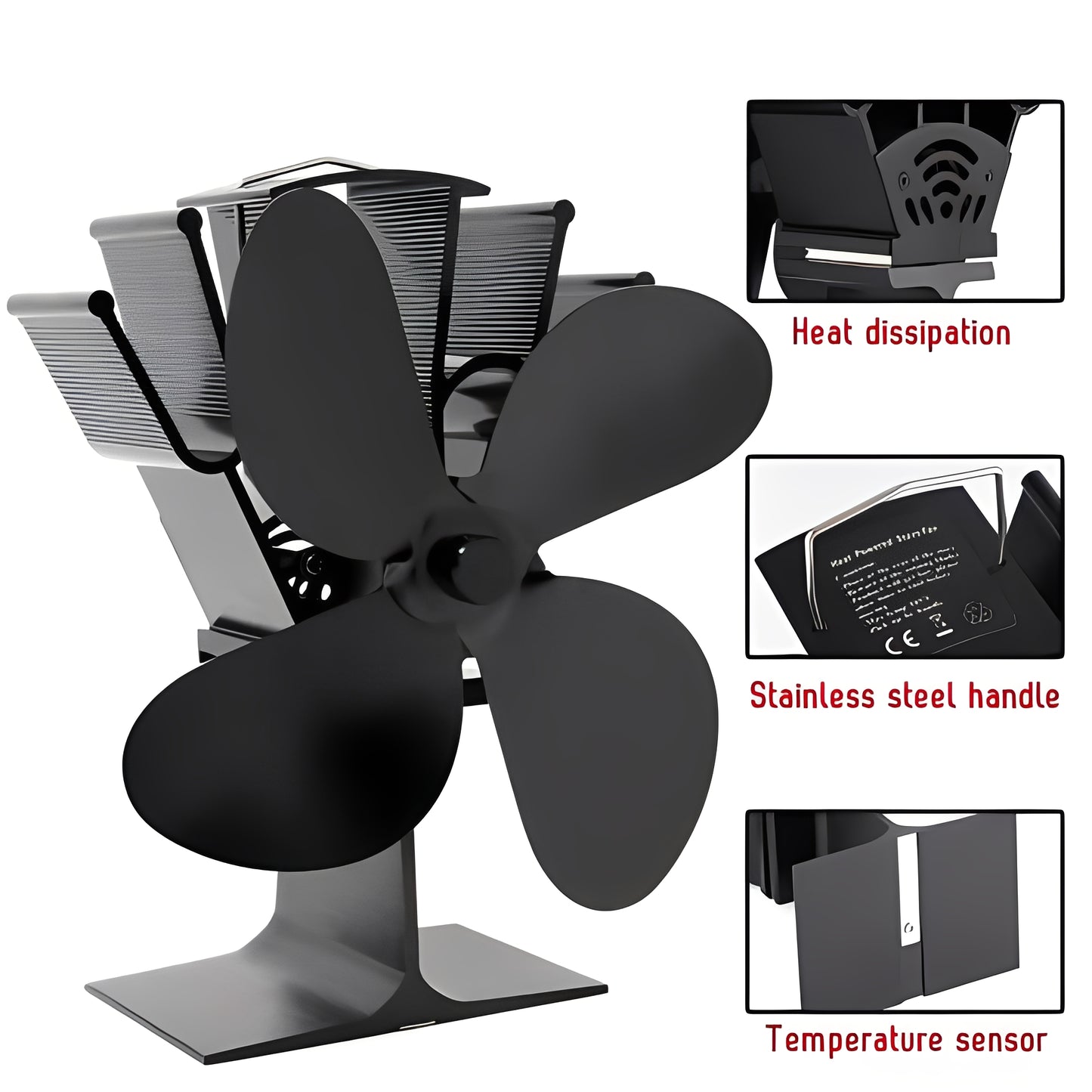 Fireplace Fan with Heat Powered Operation for Heat Distribution Support