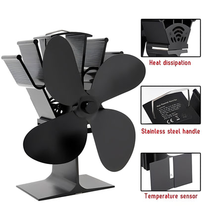 Fireplace Fan with Heat Powered Operation for Heat Distribution Support