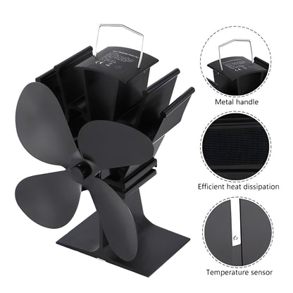 Fireplace Fan with Heat Powered Operation for Heat Distribution Support