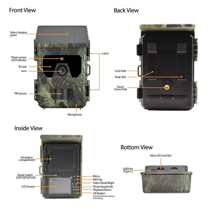 Outdoor Wildlife Camera with Solar Panel and Infrared Night Detection