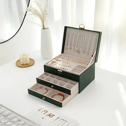Tiered Jewelry Organizer Box with Multi-Compartment Display Storage