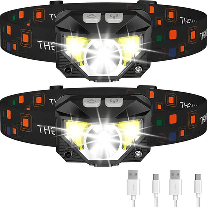 Rechargeable LED Headlamp Flashlight with Motion Sensor, Set of 2