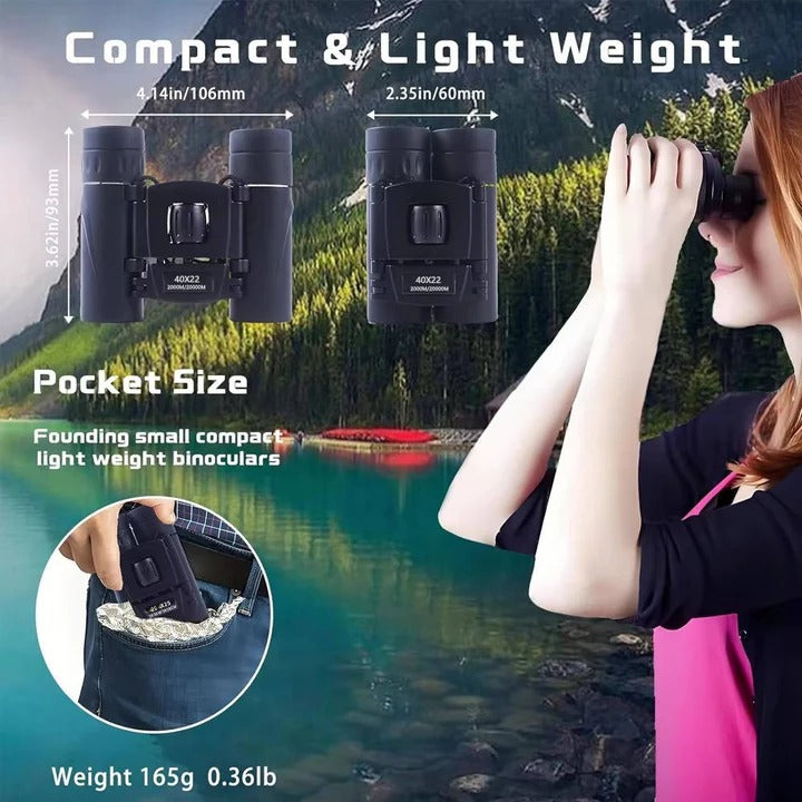 40x Compact Binoculars with Multi-Coated Lenses for Outdoor Viewing