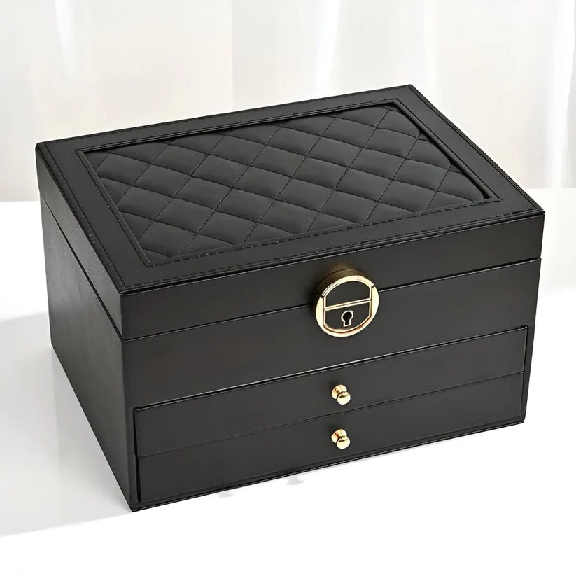 Tiered Jewelry Organizer Box with Multi-Compartment Display Storage