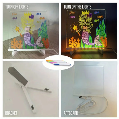 LED Acrylic Message Board with USB Power, Erasable Drawing Surface