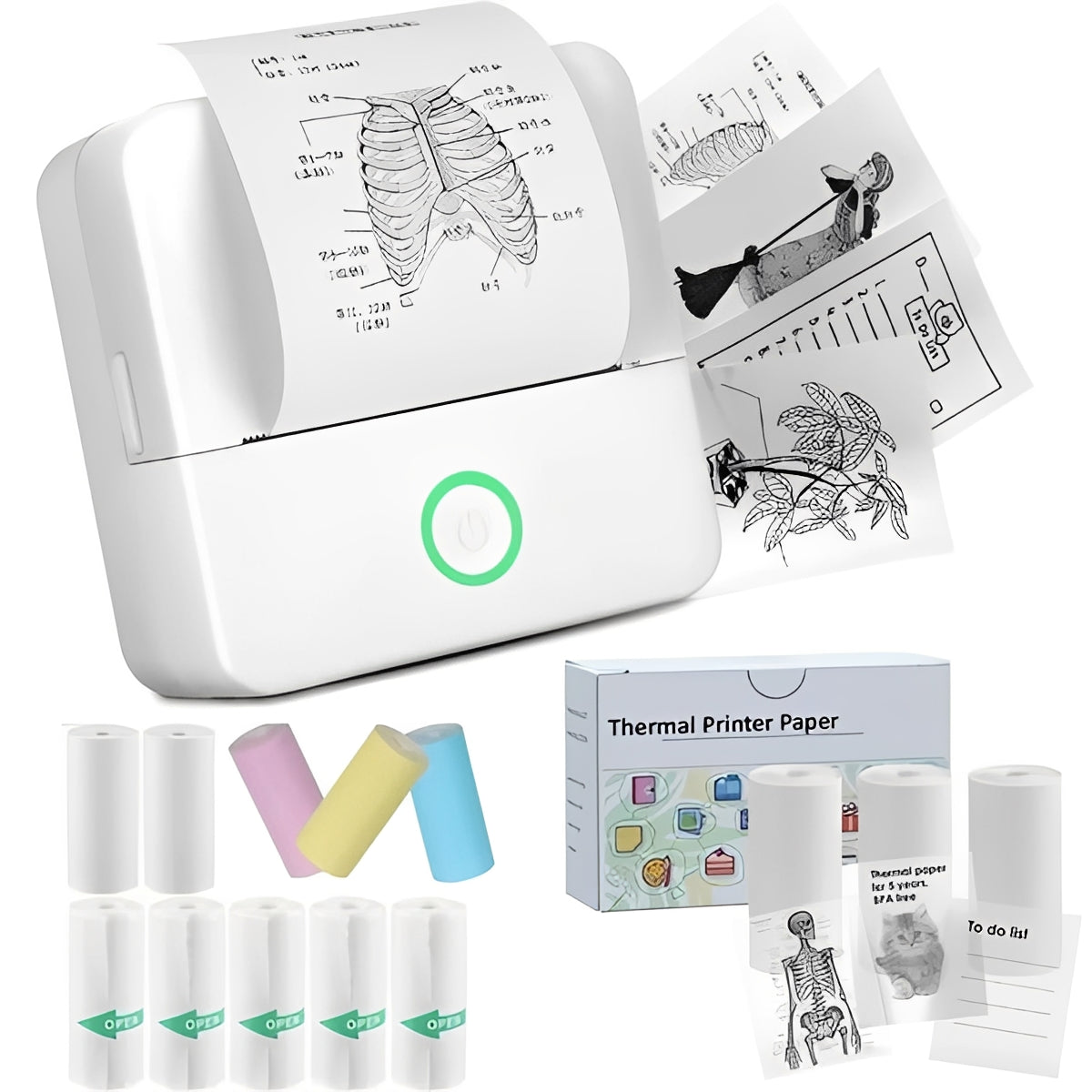 Inkless Thermal Sticker Printer with Bluetooth, Portable Photo Printer