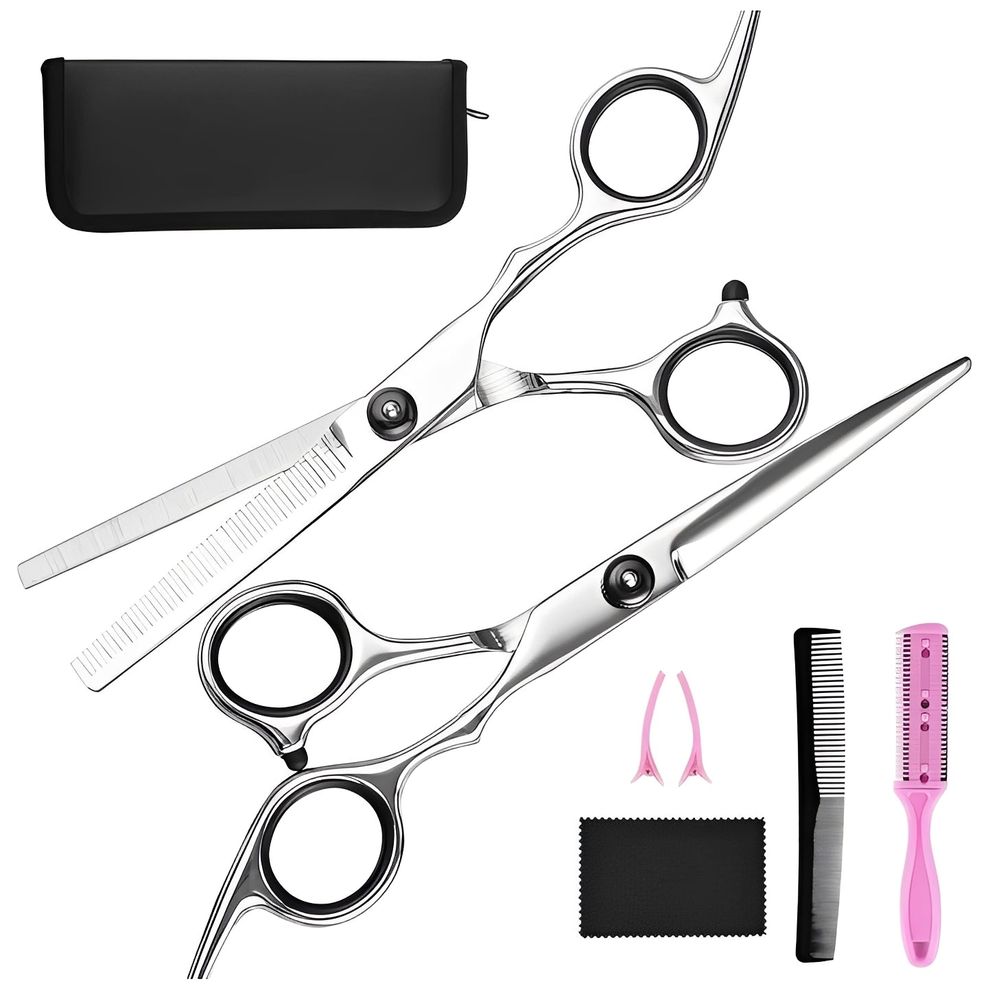 Hair Cutting Scissors and Thinning Shears Set with Combs and Clips