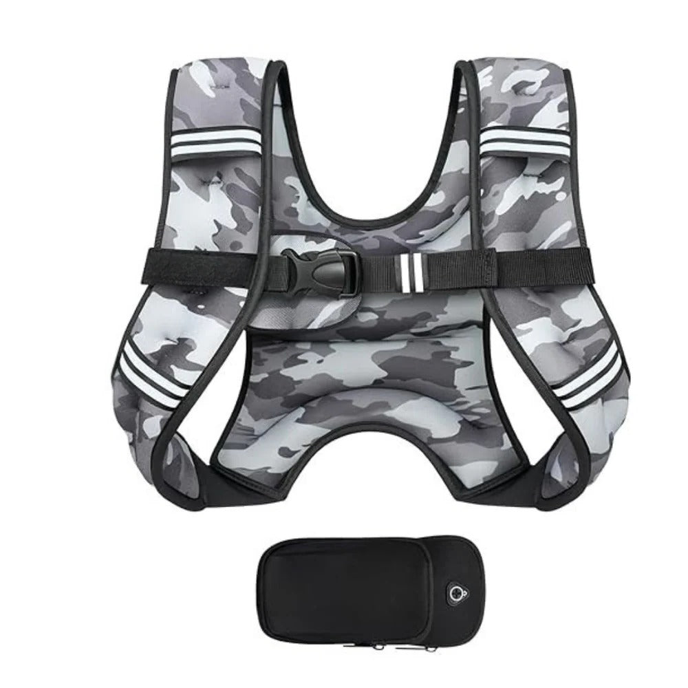 Multi Pocket Weighted Fitness Vest with Adjustable Straps and Removable Storage Pouch