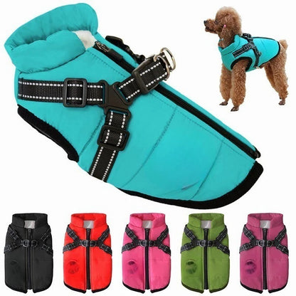 Waterproof Winter Dog Coat with Integrated Harness for Outdoor Use