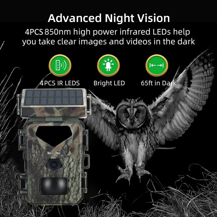 Solar Powered Wildlife Camera with Night Vision and PIR Motion Sensor