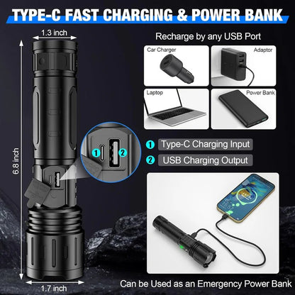 Rechargeable Zoom LED Flashlight with Multiple Light Modes
