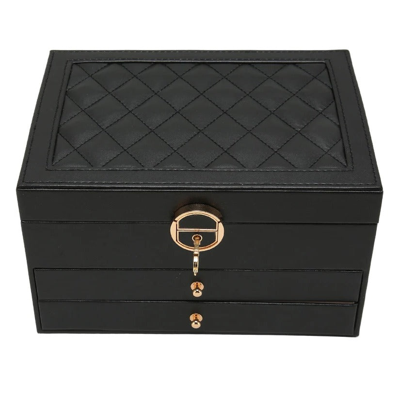 Tiered Jewelry Organizer Box with Multi-Compartment Display Storage