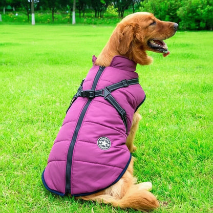Waterproof Winter Dog Jacket with Sherpa Fleece Lining and Harness