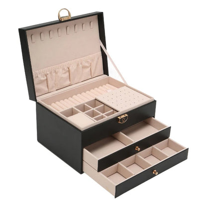 Tiered Jewelry Organizer Box with Multi-Compartment Display Storage