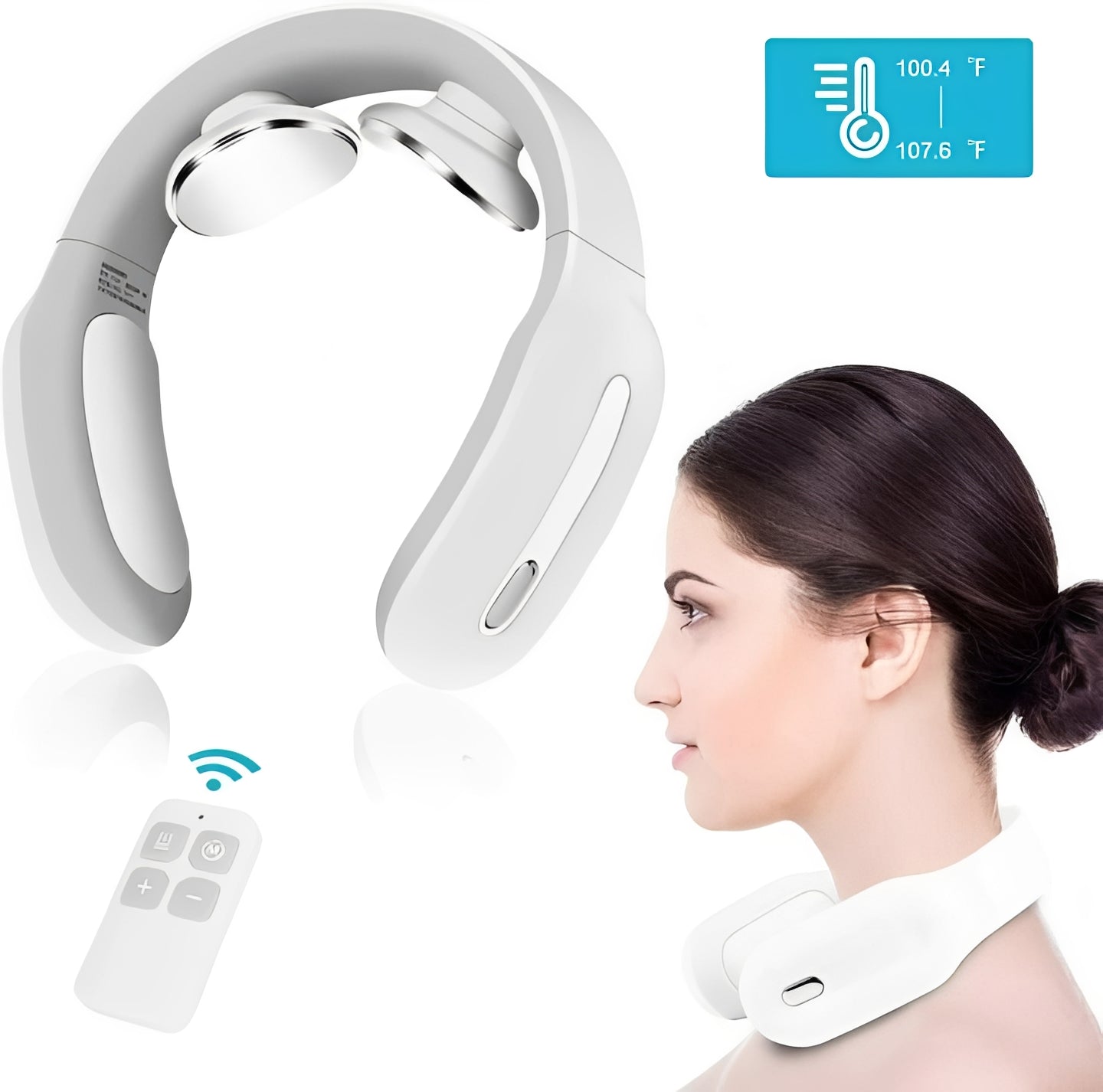 Rechargeable Neck Massager with Heat and Adjustable Pulse Modes