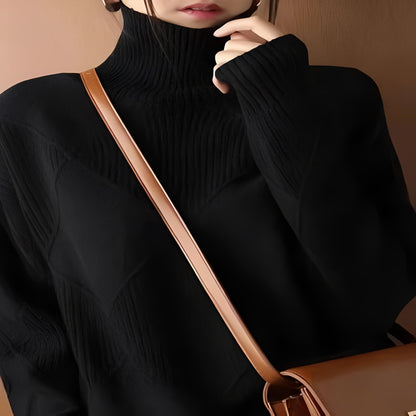 Cashmere Womens Oversized Pullover with Textured Diamond Stitch Detail
