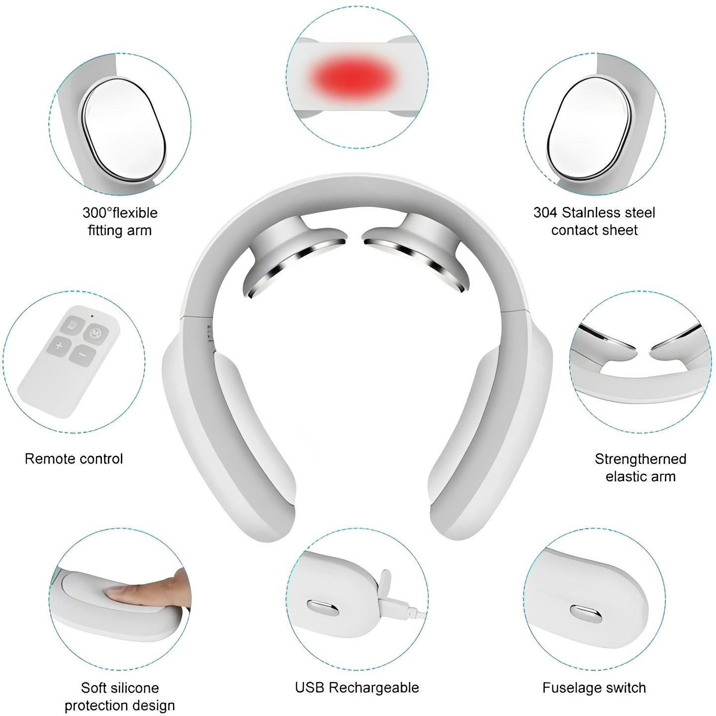 Rechargeable Neck Massager with Heat and Adjustable Pulse Modes