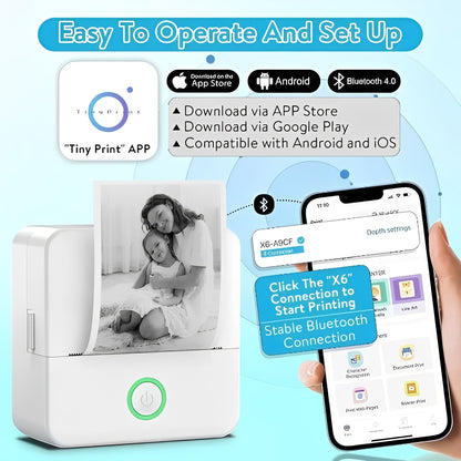 Inkless Thermal Sticker Printer with Bluetooth, Portable Photo Printer