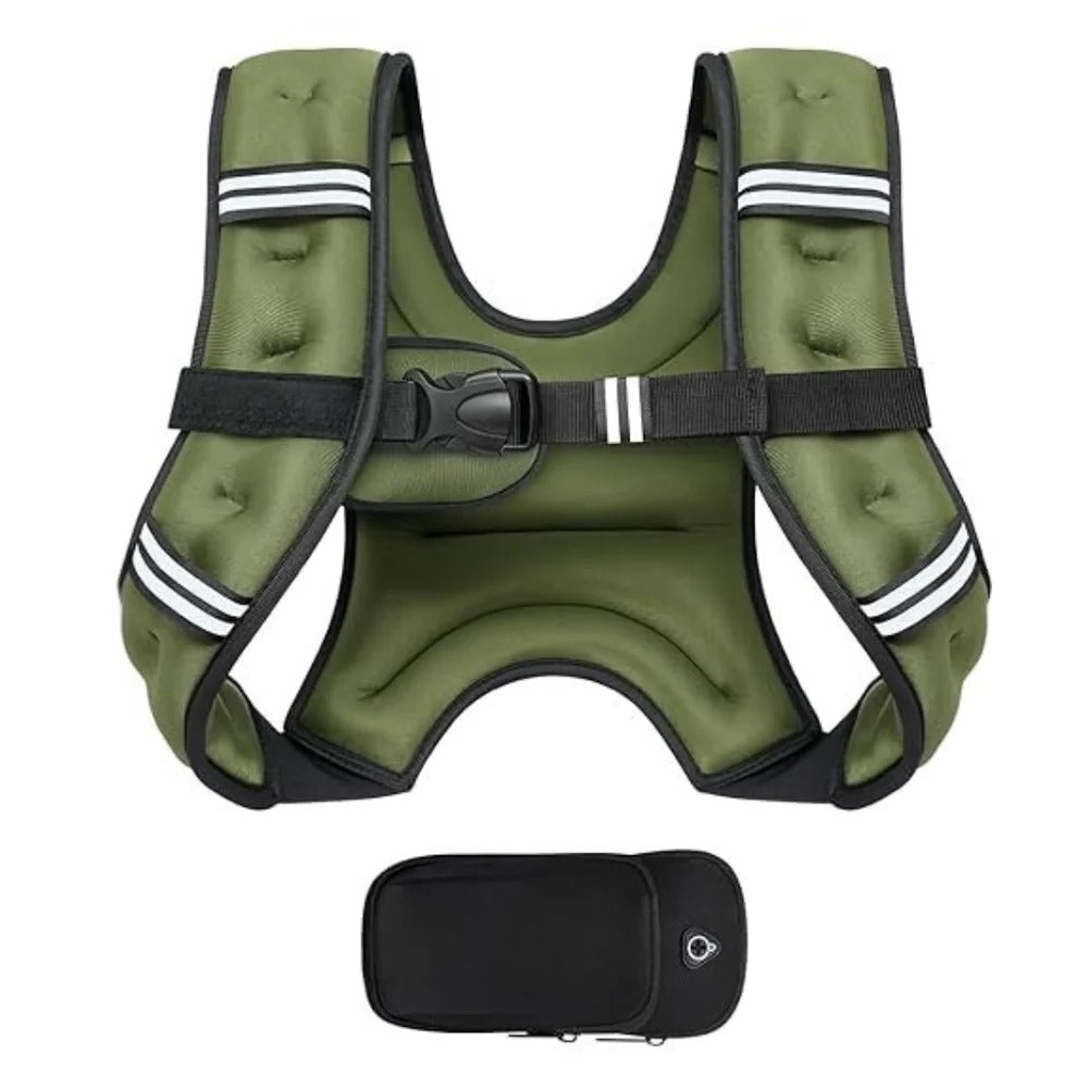 Multi Pocket Weighted Fitness Vest with Adjustable Straps and Removable Storage Pouch