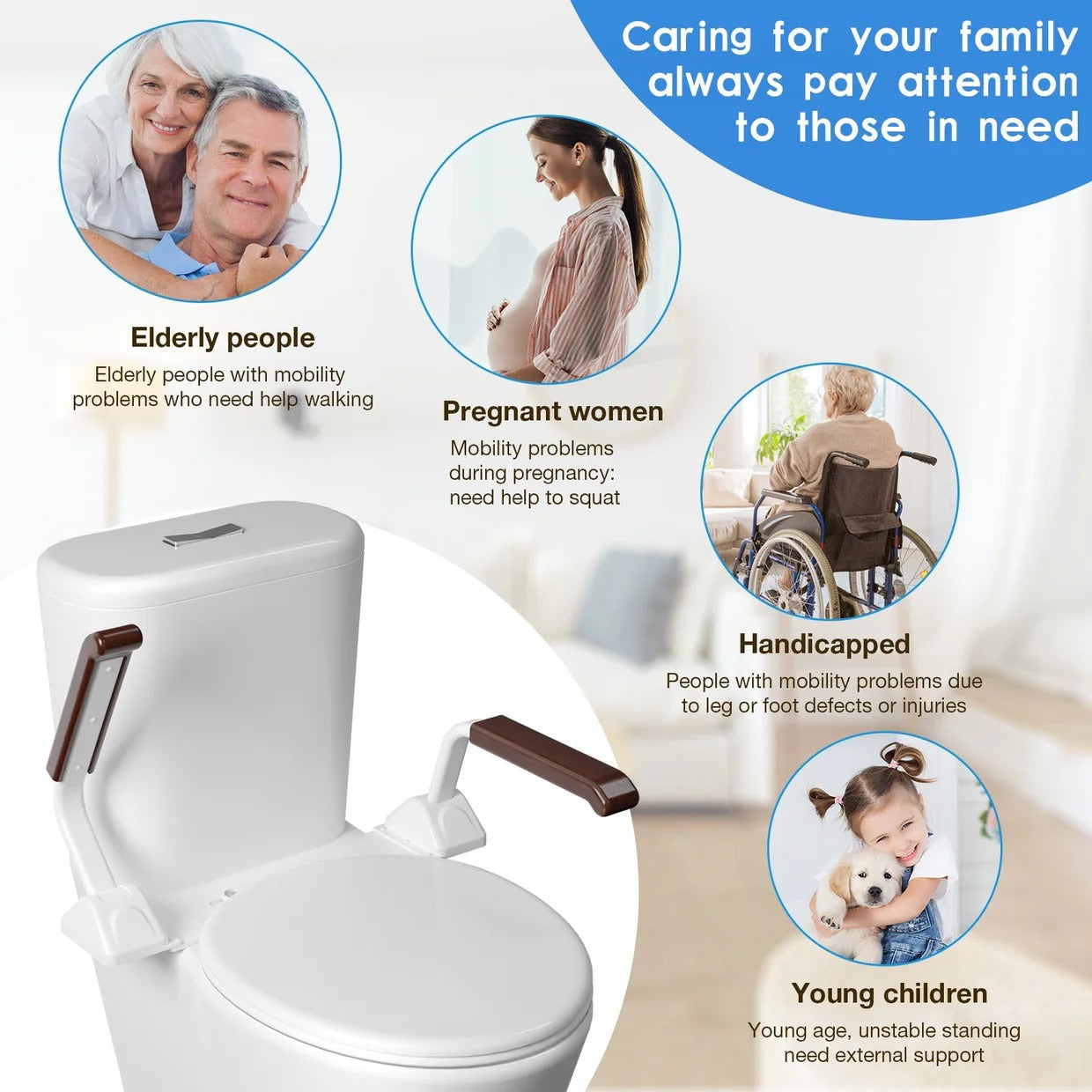 Adjustable Toilet Safety Rail with Support Handles
