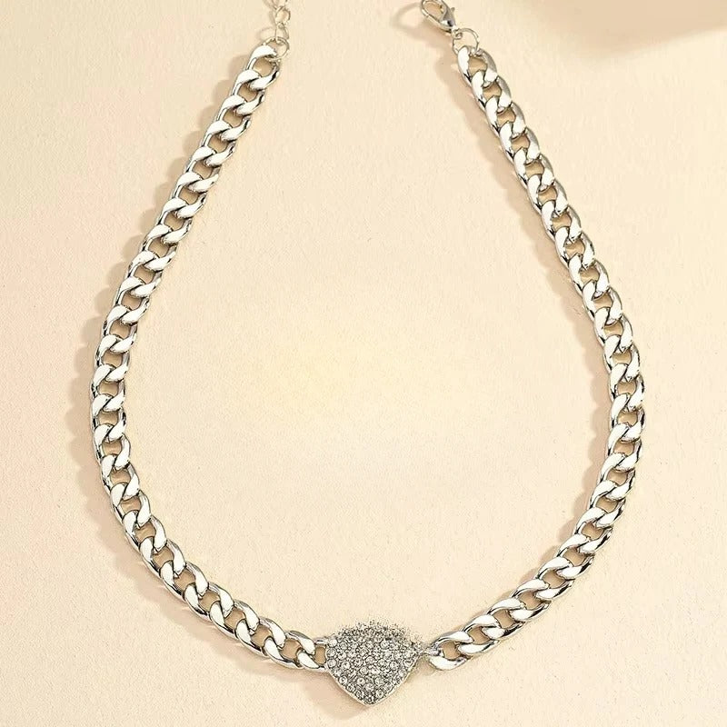 Crystal Heart Pendant Choker with Rhinestone Detail for Women