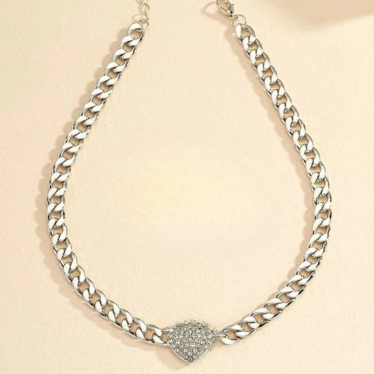 Crystal Heart Pendant Choker with Rhinestone Detail for Women