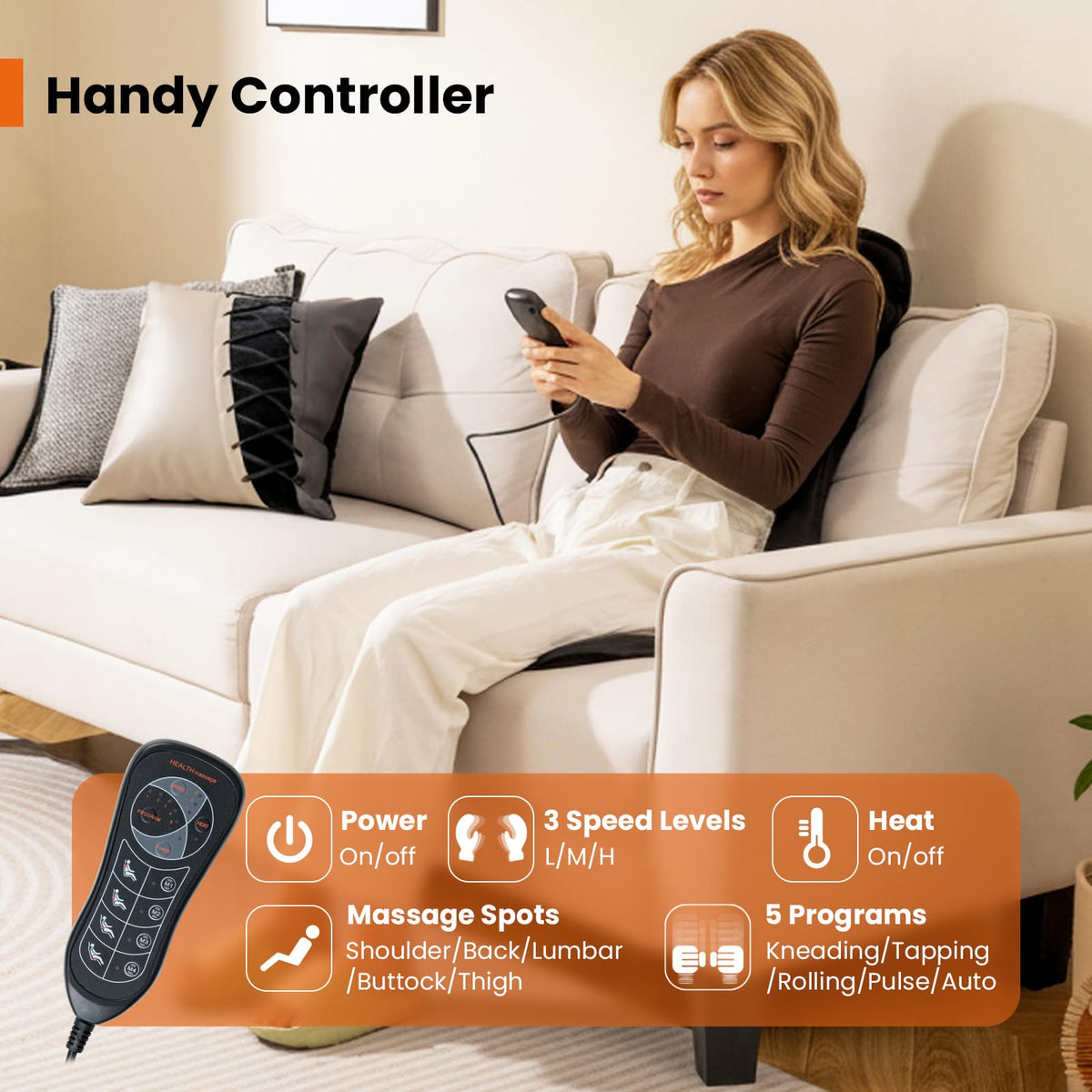 Heated Massage Chair Pad with 10 Vibration Zones and 5 Massage Programs