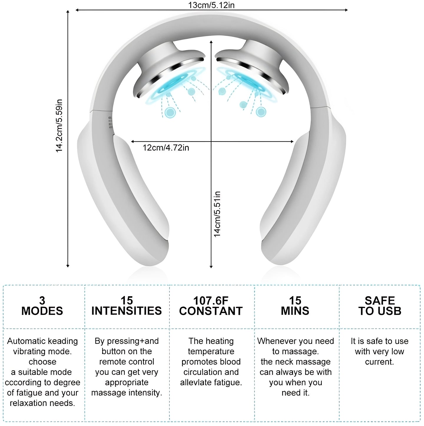 Rechargeable Neck Massager with Heat and Adjustable Pulse Modes