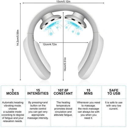 Rechargeable Neck Massager with Heat and Adjustable Pulse Modes