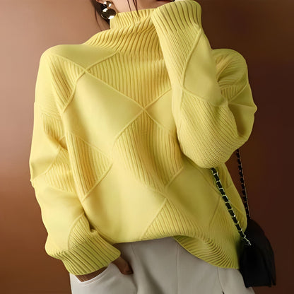 Cashmere Womens Oversized Pullover with Textured Diamond Stitch Detail