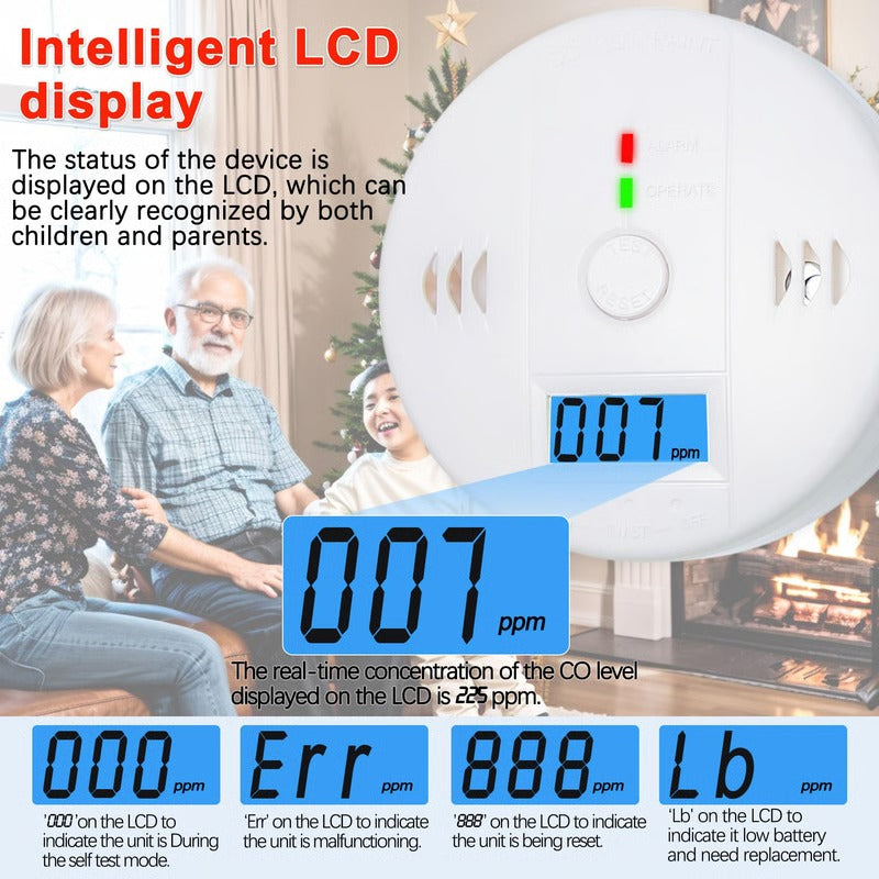 Combined Carbon Monoxide and Smoke Detector Alarm for Home and Kitchen Safety