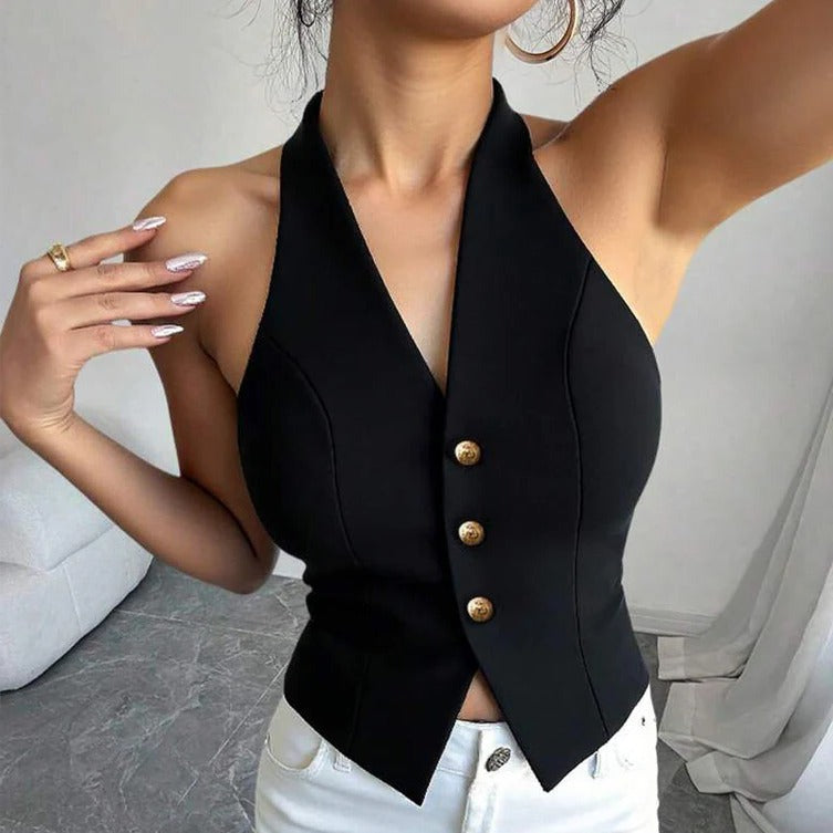 Womens Sleeveless Blazer Vest with Tailored Fit and Button Closure