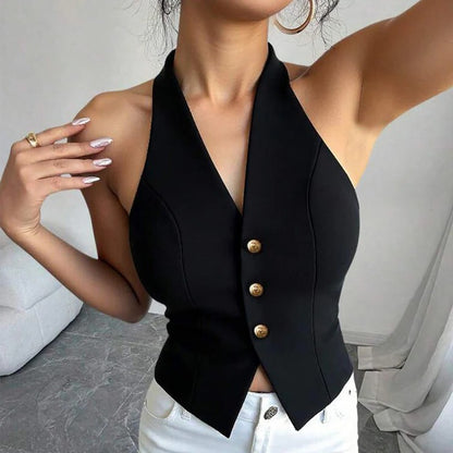 Womens Sleeveless Blazer Vest with Tailored Fit and Button Closure