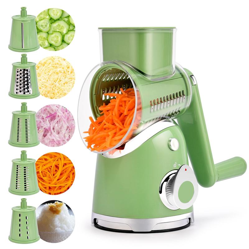 Rotary Grater with Five Interchangeable Blades and Suction Cup Base