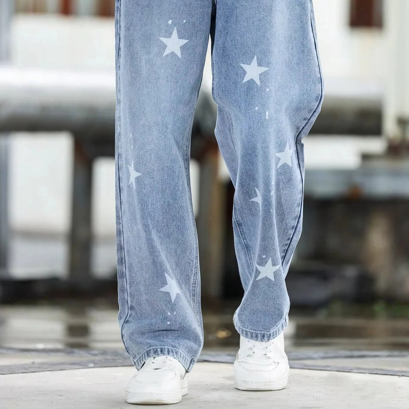 Relaxed Fit Straight Cut Jeans with Wide Leg Design for Men
