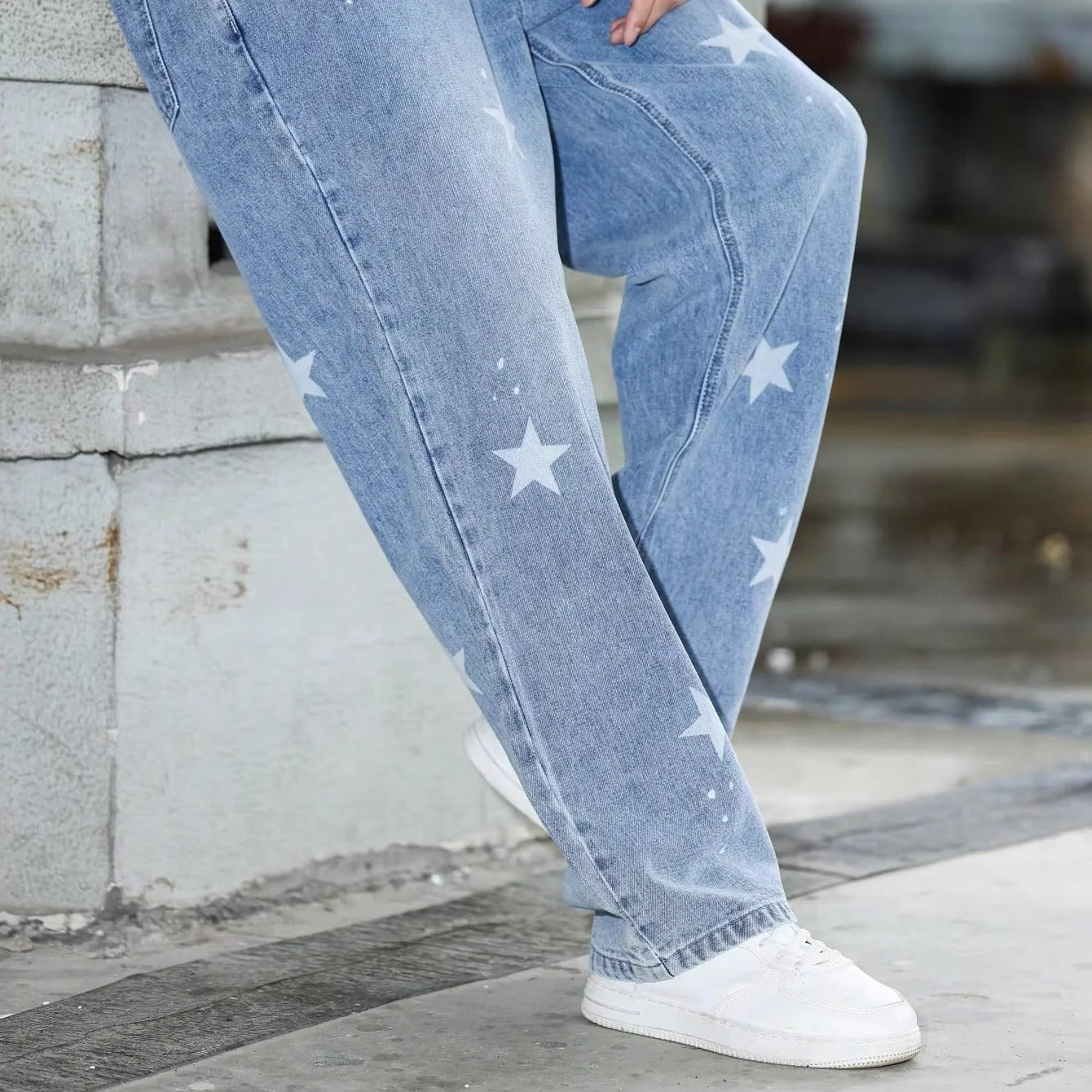 Relaxed Fit Straight Cut Jeans with Wide Leg Design for Men