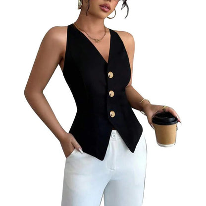 Womens Sleeveless Blazer Vest with Tailored Fit and Button Closure