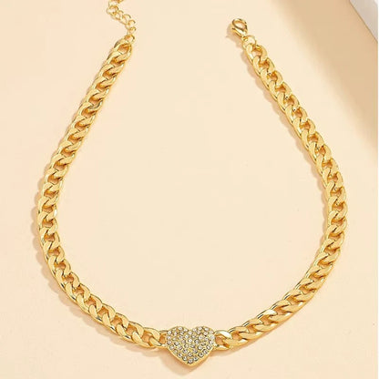 Crystal Heart Pendant Choker with Rhinestone Detail for Women