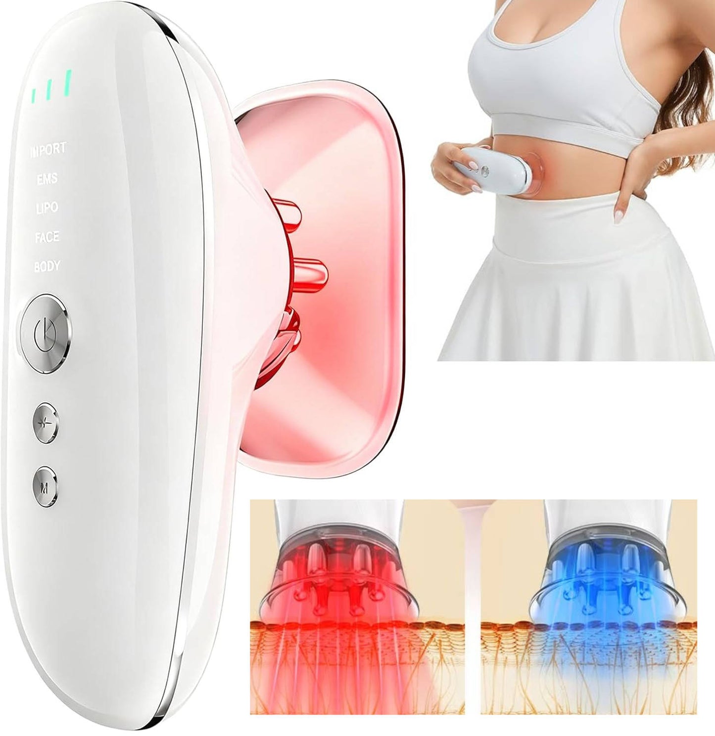 Rechargeable Body and Face Beauty Massager with LED Light and Suction