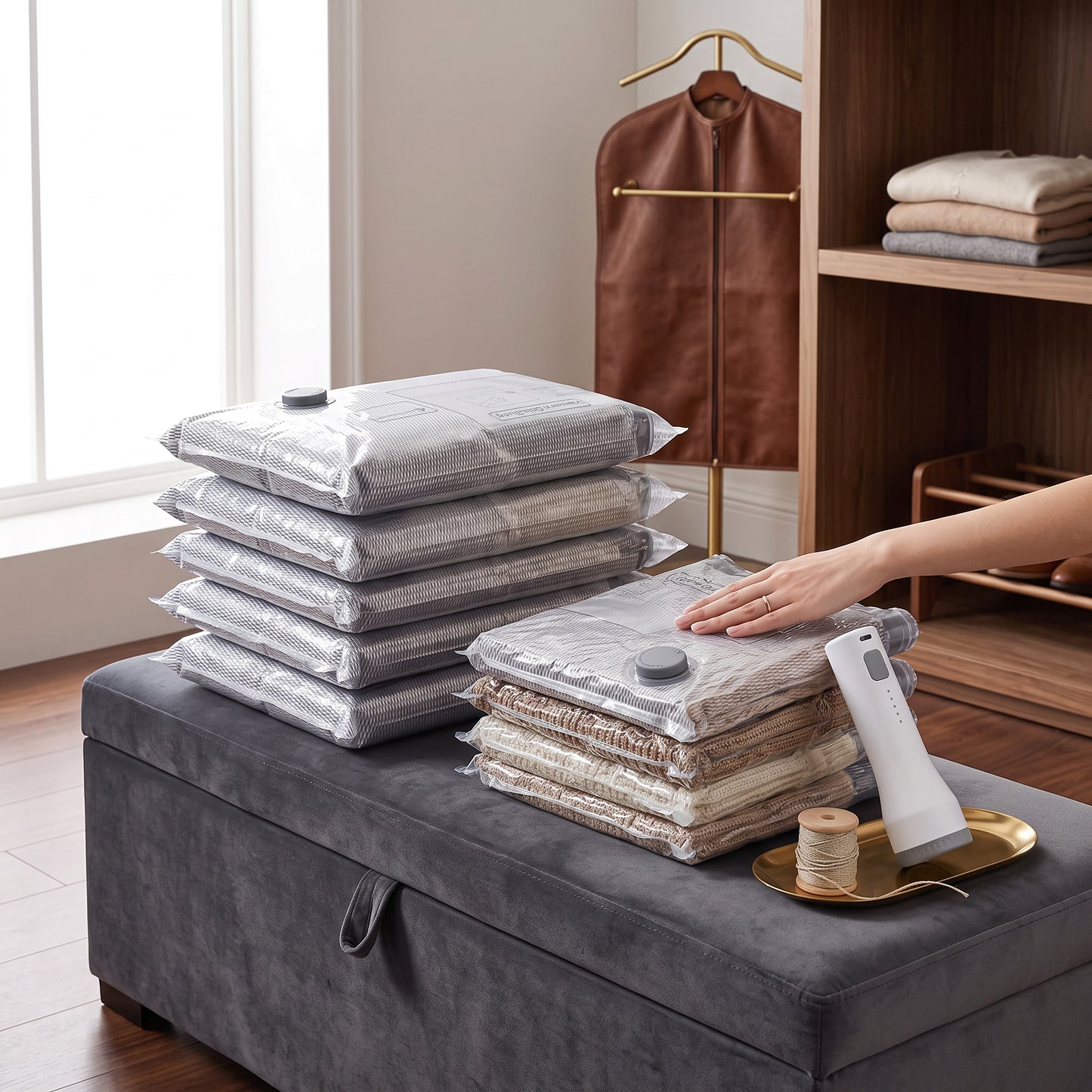 Vacuum Storage Bags with Wireless Pump, 15-Piece Set for Seasonal Clothes and Bedding