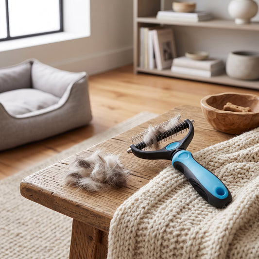 Pet Grooming Brush with Steel Teeth and TPR Grip for Medium to Long Fur