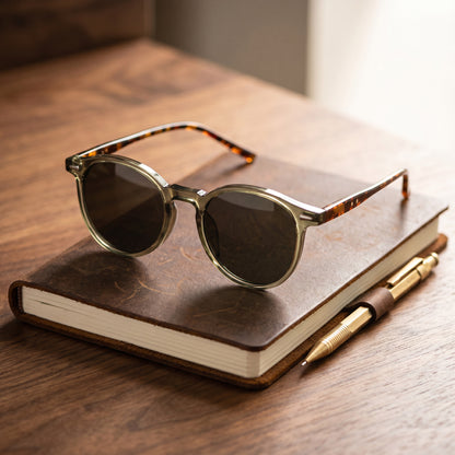 Round Tortoiseshell Sunglasses with Polycarbonate Frame and Decorative Lenses