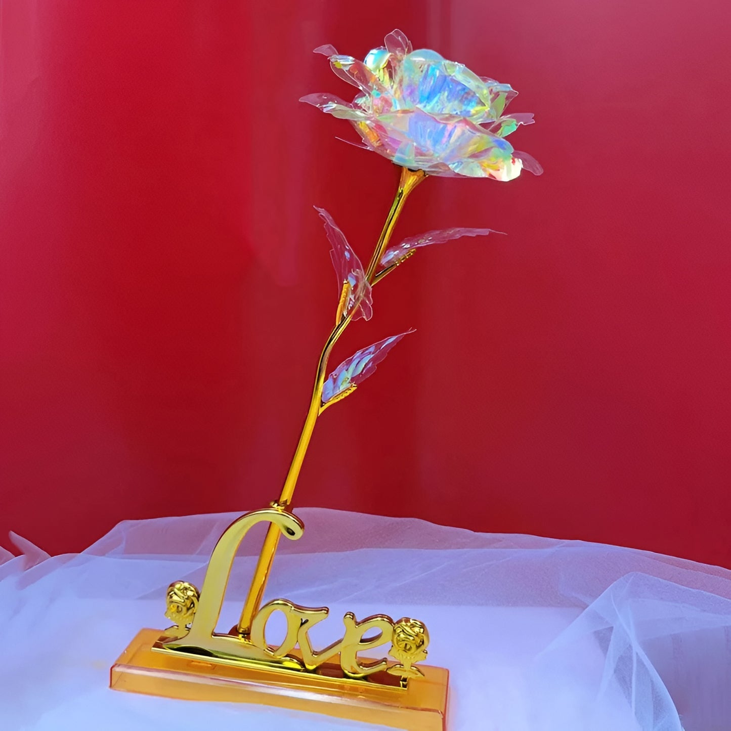Holographic Rose with Hand-Placed Petals and Iridescent Coating