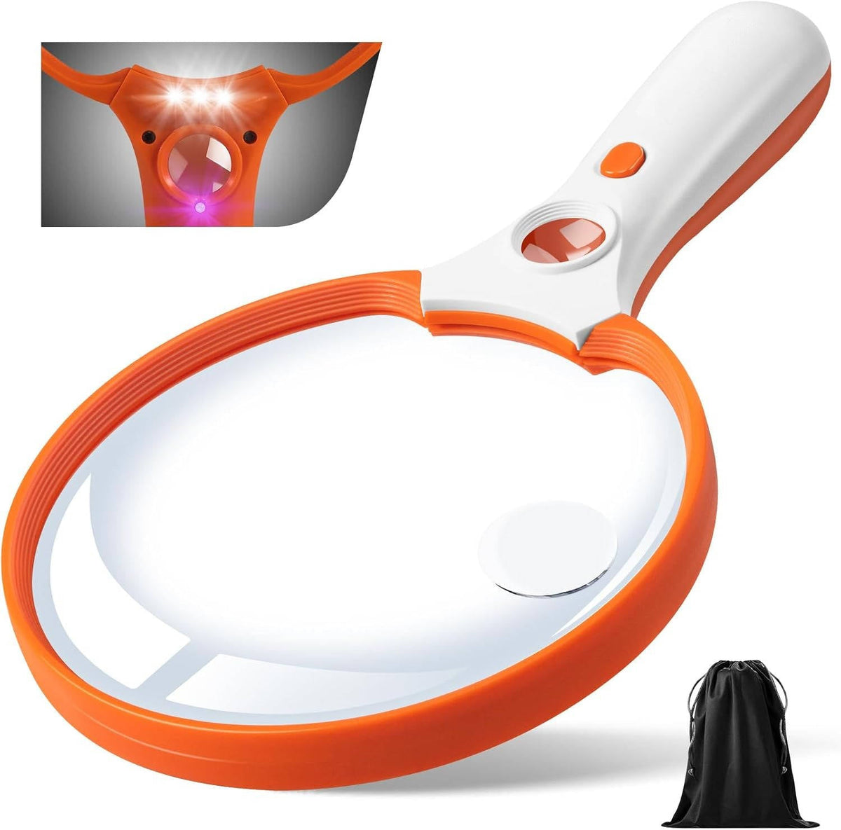Illuminated Magnifying Glass with 10x Lens and UV Authentication, 5.5in Viewing Area