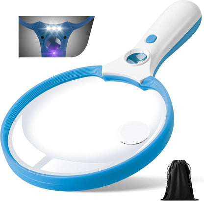 Illuminated Magnifying Glass with 10x Lens and UV Authentication, 5.5in Viewing Area