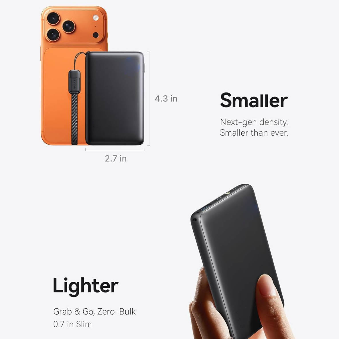 10000mAh Portable Charger with 45W Output and Built In USB-C Cable
