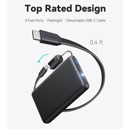 10000mAh Portable Charger with 45W Output and Built In USB-C Cable
